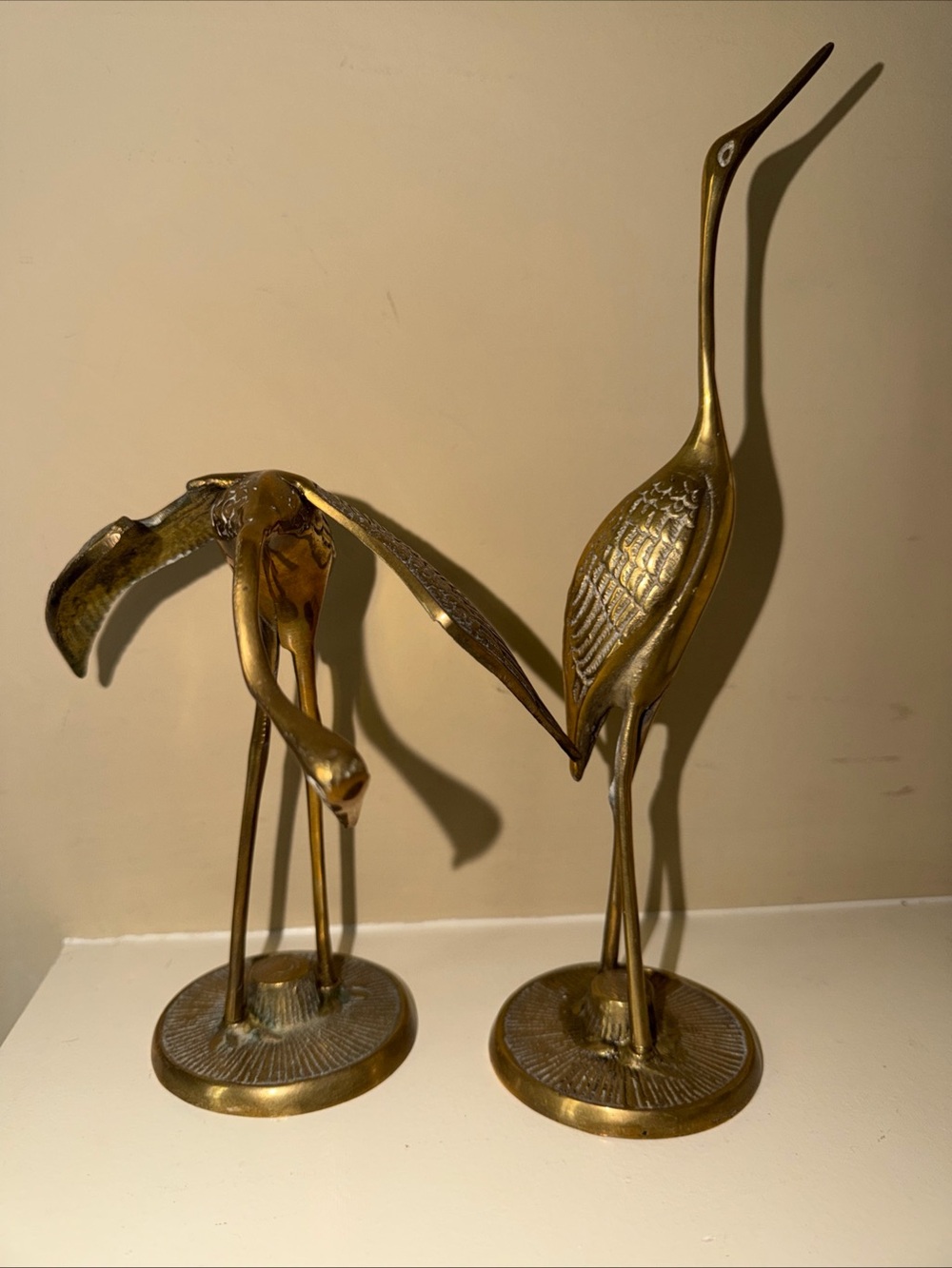 Vtg. LOT OF 2 Brass Heron bird Figurine Statue Mid Century Coastal Crane